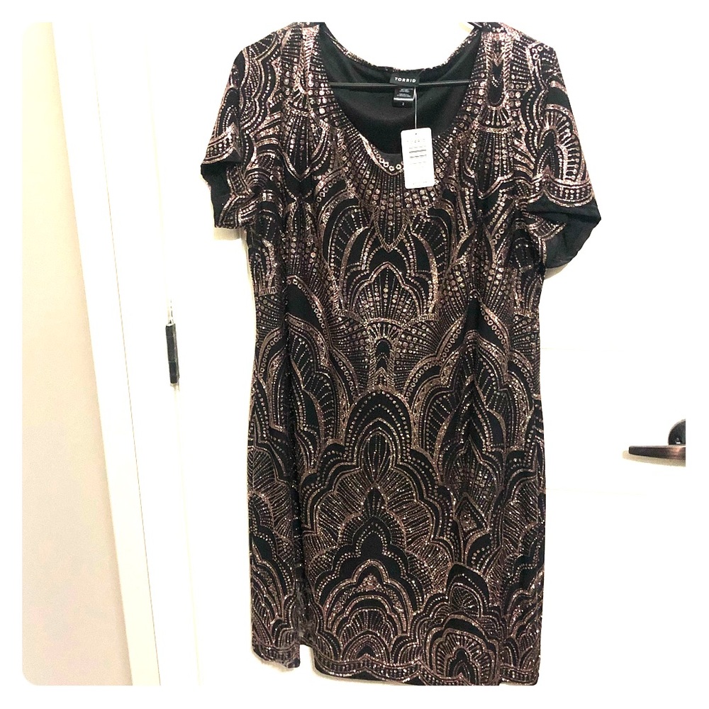 Plus size Black and Rose gold glitter dress